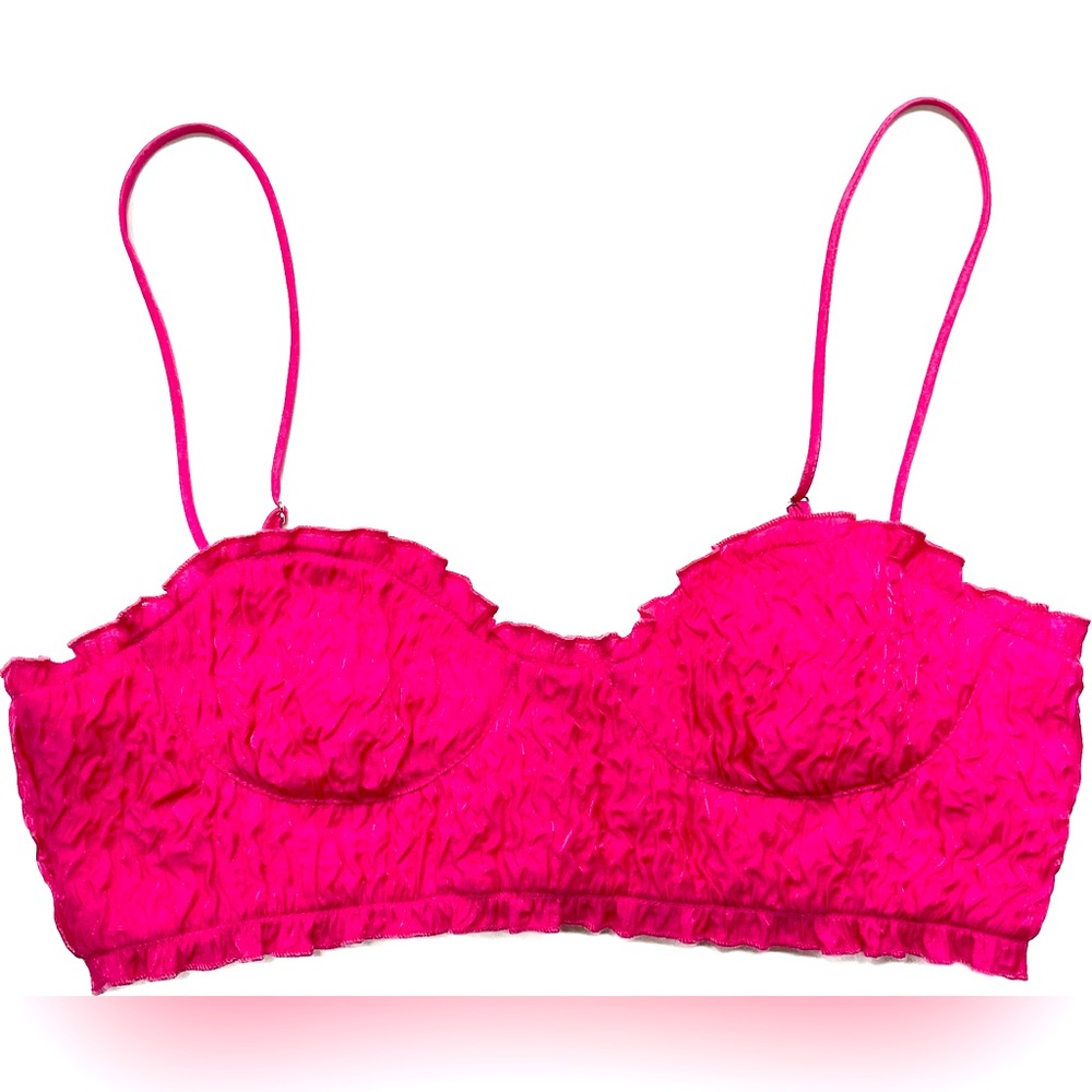 Zara Small Bralette Pink Barbiecore Crop Top Adjustable Strap Stretch NWT